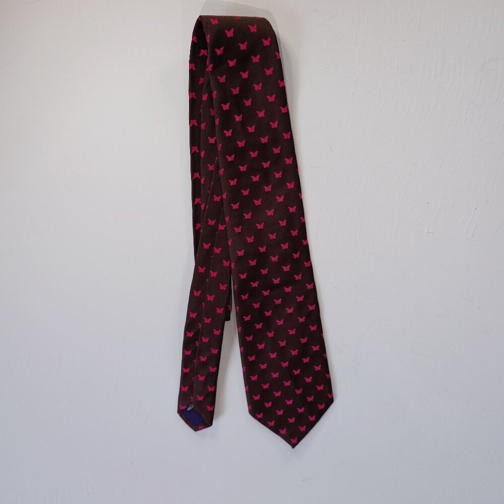 Thomas Pink Neck Tie Brown & Pink Butterflies